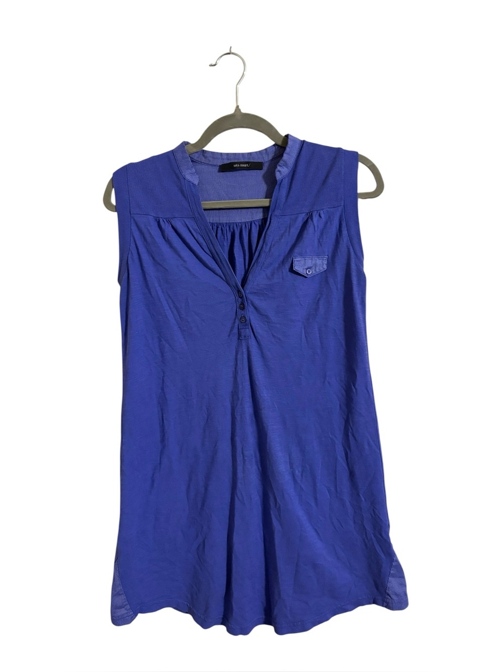 Sita Murt Blue Cotton Mini Shirt Tunic Dress Small